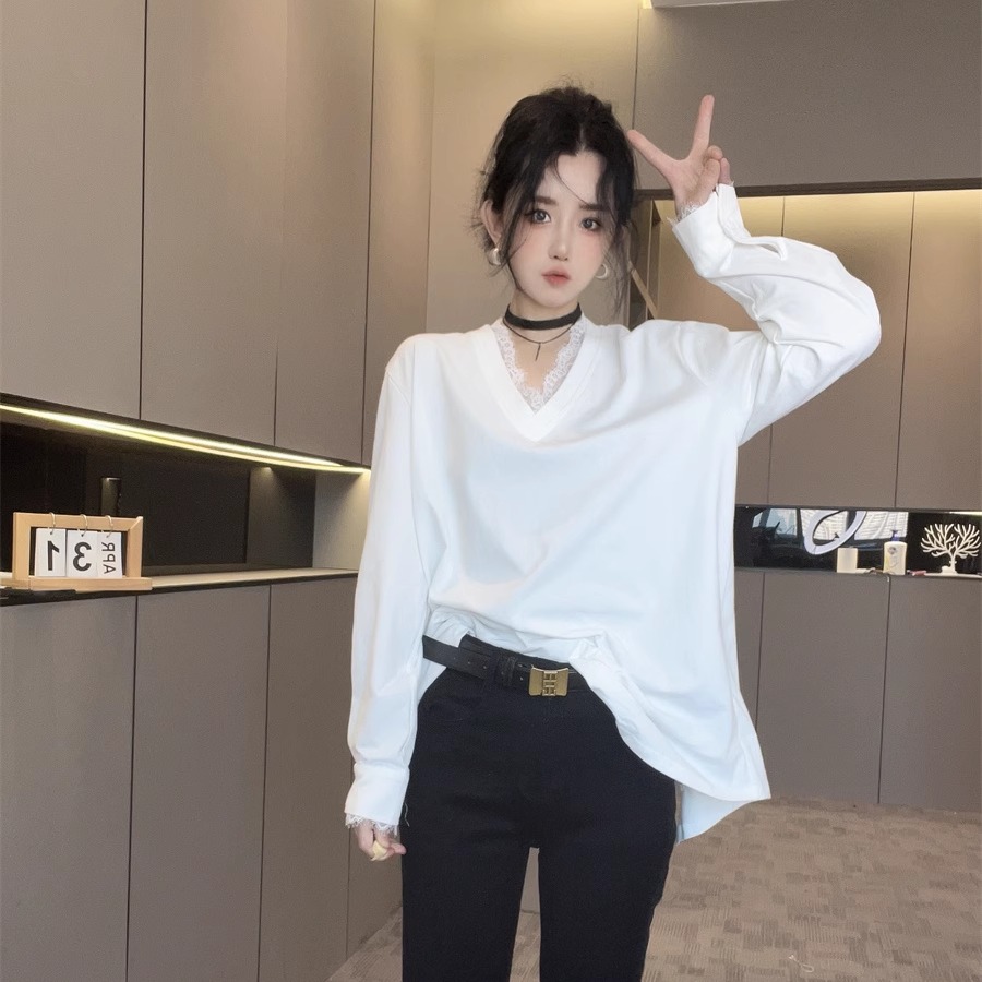 长袖T恤女2025新款秋冬后开叉