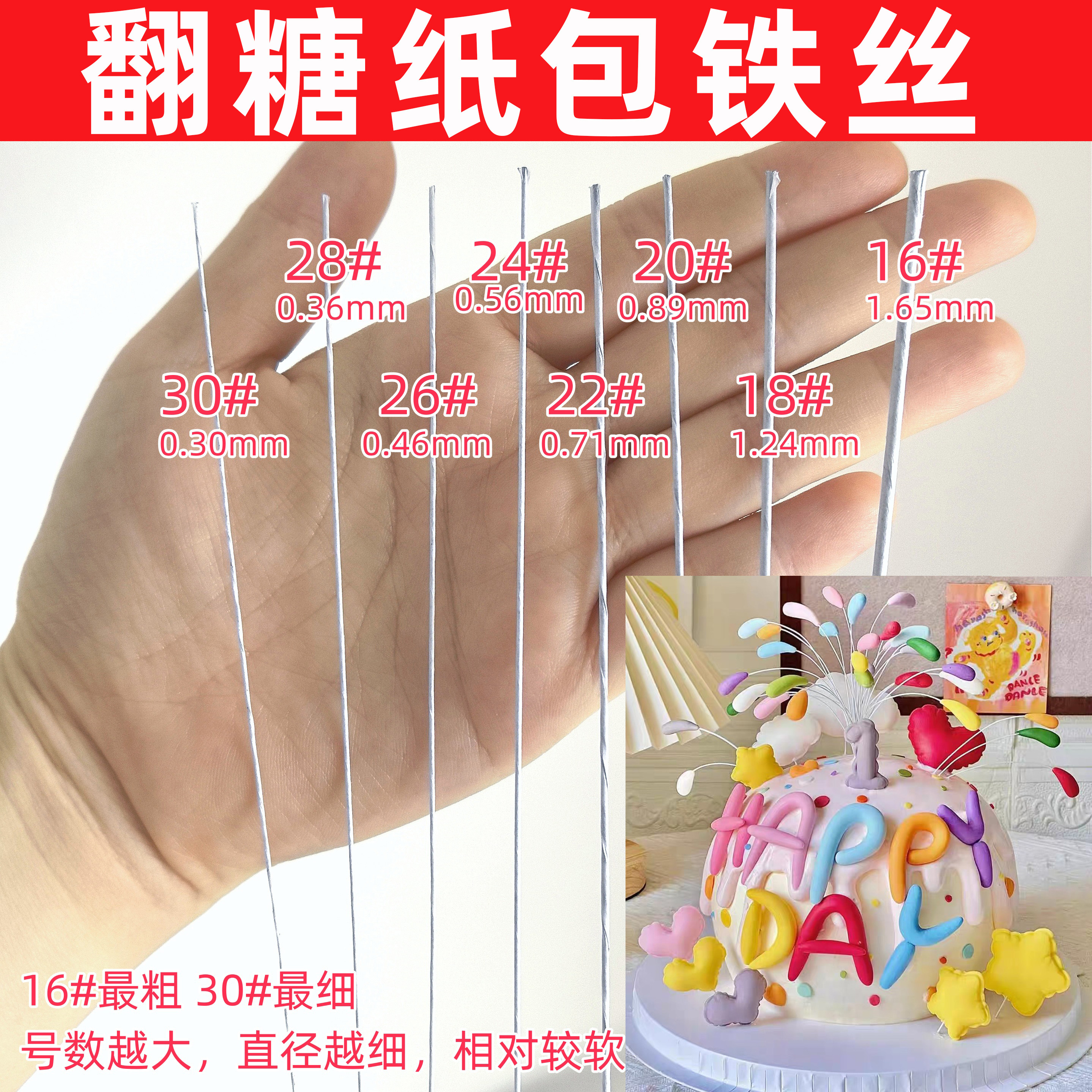 纸包翻糖铁丝花卉枝干蛋糕装饰蝴蝶插件糯米威化纸花冷瓷粘土支撑