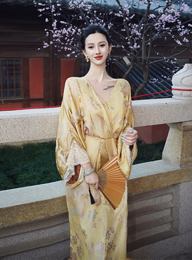 澄渔高定【晓月金鸿】店主臻藏鼎级桑蚕丝宋锦收腰显瘦连衣裙