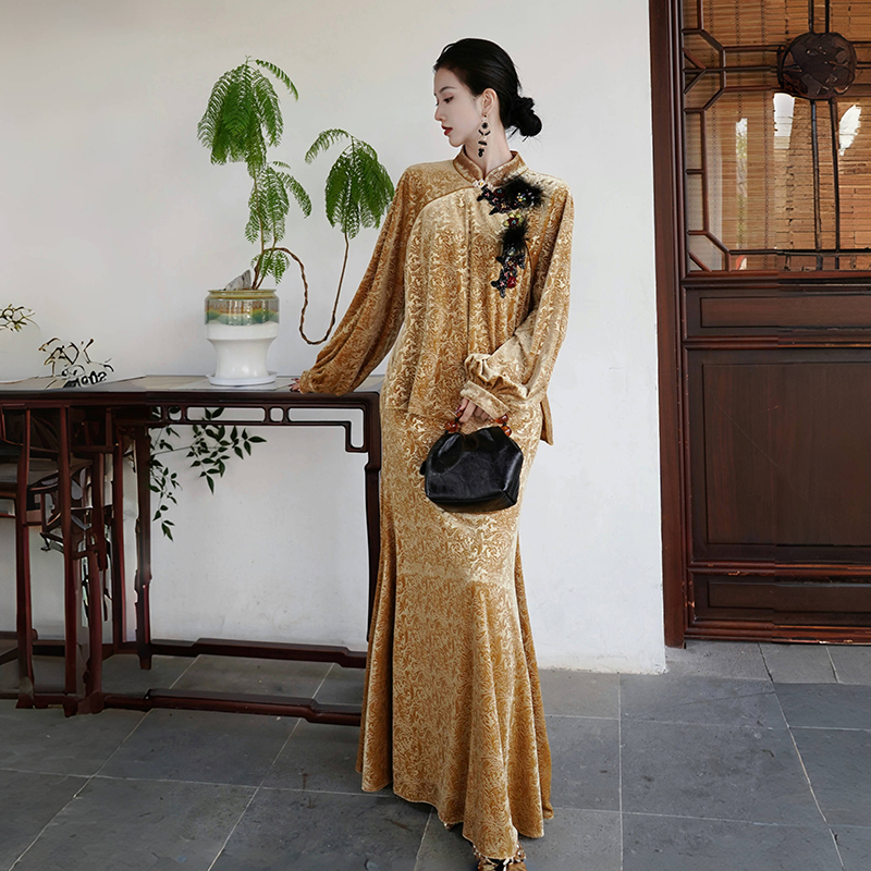 套装裙澄渔金丝绒改良新中式2025