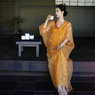 澄渔高定【金棠砚】新中式臻藏花萝网纱花朵刺绣连衣裙吊带裙套装