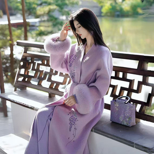 珐琅紫皇室羊驼绒狐狸毛珠片刺绣大衣 新中式 澄渔高定 如懿紫玳