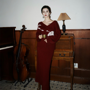 澄渔高定 臻藏级新中式 钻石浣熊绒半身裙针织外套套装 麒麟凤仙