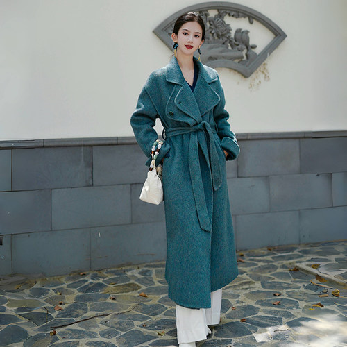 真丝牦牛绒两穿翻领围巾系带大衣