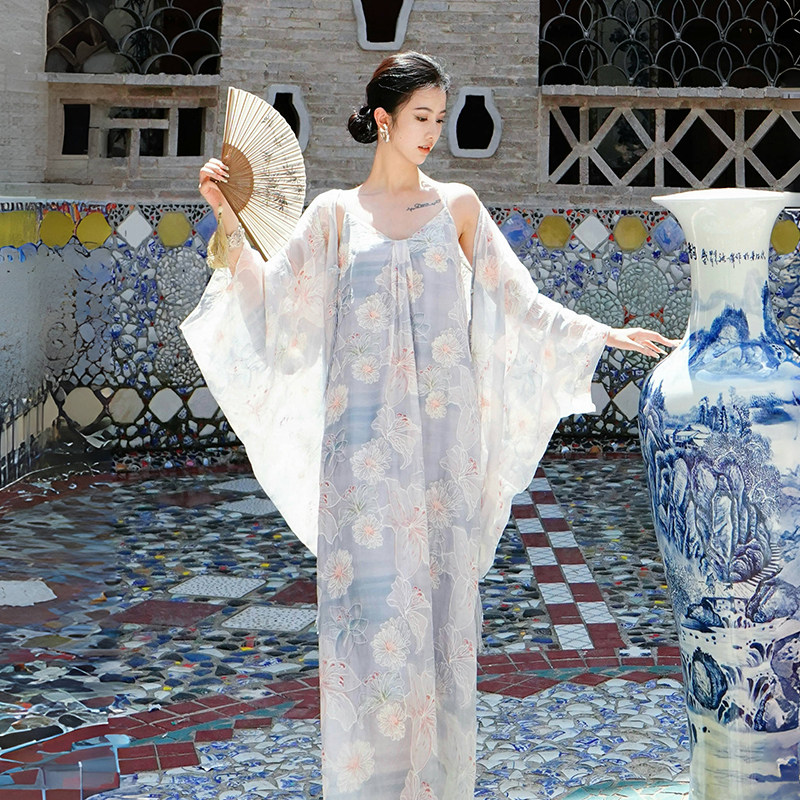 澄渔高定【苍兰玦】新中式草木墨染蓝紫真丝茧型外套吊带裙套装,女装/女士精品,时尚套装,淘宝优惠券,粉丝福利购,淘宝优惠卷