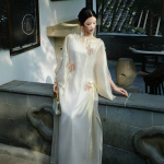 澄渔高定【浮光掠金】新中式金织100%桑蚕丝手工立体花朵连衣裙