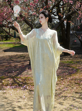 澄渔高定【清白之年】国风贵冷高定刺绣浮光纱抽褶七分袖连衣裙
