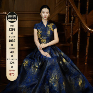 鎏金洒金珠绣刺绣法式 新中式 宫廷大摆连衣裙 凤栖金篁 澄渔高定