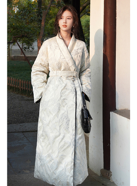 澄渔高定【如意海棠】新中式提花刺绣双面两穿白鹅绒羽绒服外套