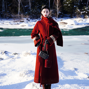 澄渔高定【顺圣榴金】新中式鼎级皇家苏利羊驼重磅刺绣长款大衣