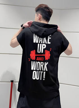 夏季男士潮流运动连帽薄背心马甲