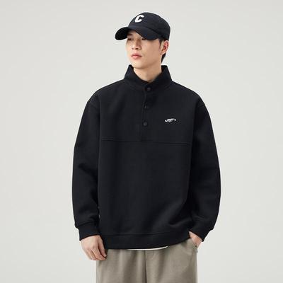 纽扣领口套头卫衣宽松长袖上衣服