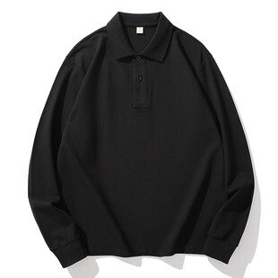 春秋季潮牌长袖polo衫男宽松商务休闲大码纯色翻领透气T恤打底衫