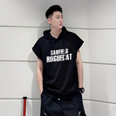 坎肩速干吸汗健身带帽背心潮流运动连帽短袖 美式 T恤 t恤男夏季 无袖