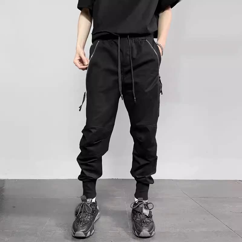 暗黑潮流拉链哈伦裤男宽松束脚