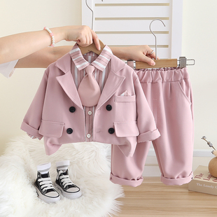 男宝宝三件套韩版 春秋小童0一1 套装 3岁 婴儿童洋气西服男童秋季
