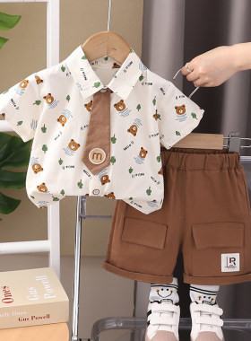 婴儿衣服夏季薄款时髦衬衫套装