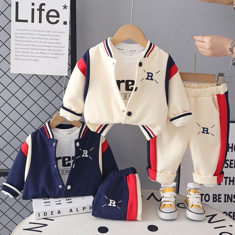 婴儿衣服春秋款时尚潮款棒球服运动三件套1一3岁半男女宝宝外出服