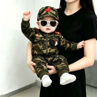 男童春季运动卫衣套装儿迷彩外套3岁宝宝春装演出军训衣服两件套1