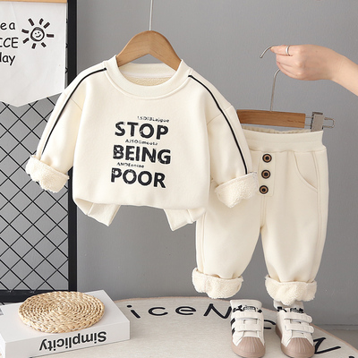 男童宝宝加绒运动卫衣套装