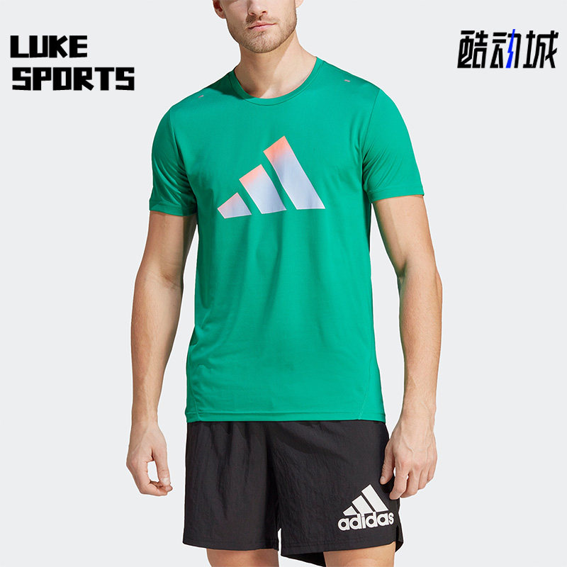 Adidas/阿迪达斯正品RUN ICONS 3 BAR跑步男子运动短袖HR3245