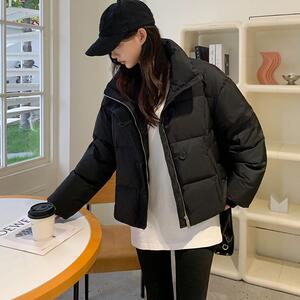 黑色羽绒服女短款面包服时尚设计款小个子纽扣外套新款
