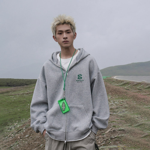 田嘉瑞同款GOGOSOON加绒卫衣外套男新2025秋冬开衫拉链连帽休闲厚