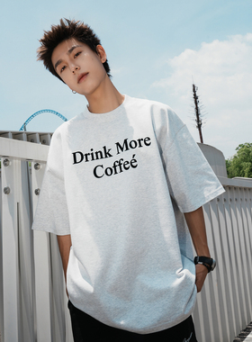 GOGOSOON夏季新款短袖T恤300g男生字母印花圆领宽松潮流休闲上衣Q