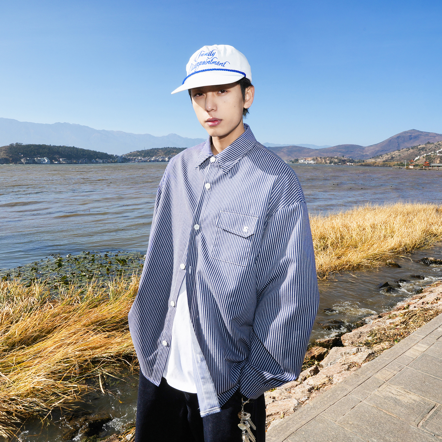 GOGOSOON春秋新款男装衬衫长袖竖条纹翻领衬衣172g青少年感宽松Q