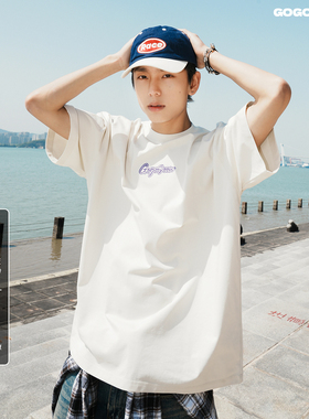 GOGOSOON夏季新款男生短袖T恤260g速干凉感字母刺绣百搭学生半袖Q