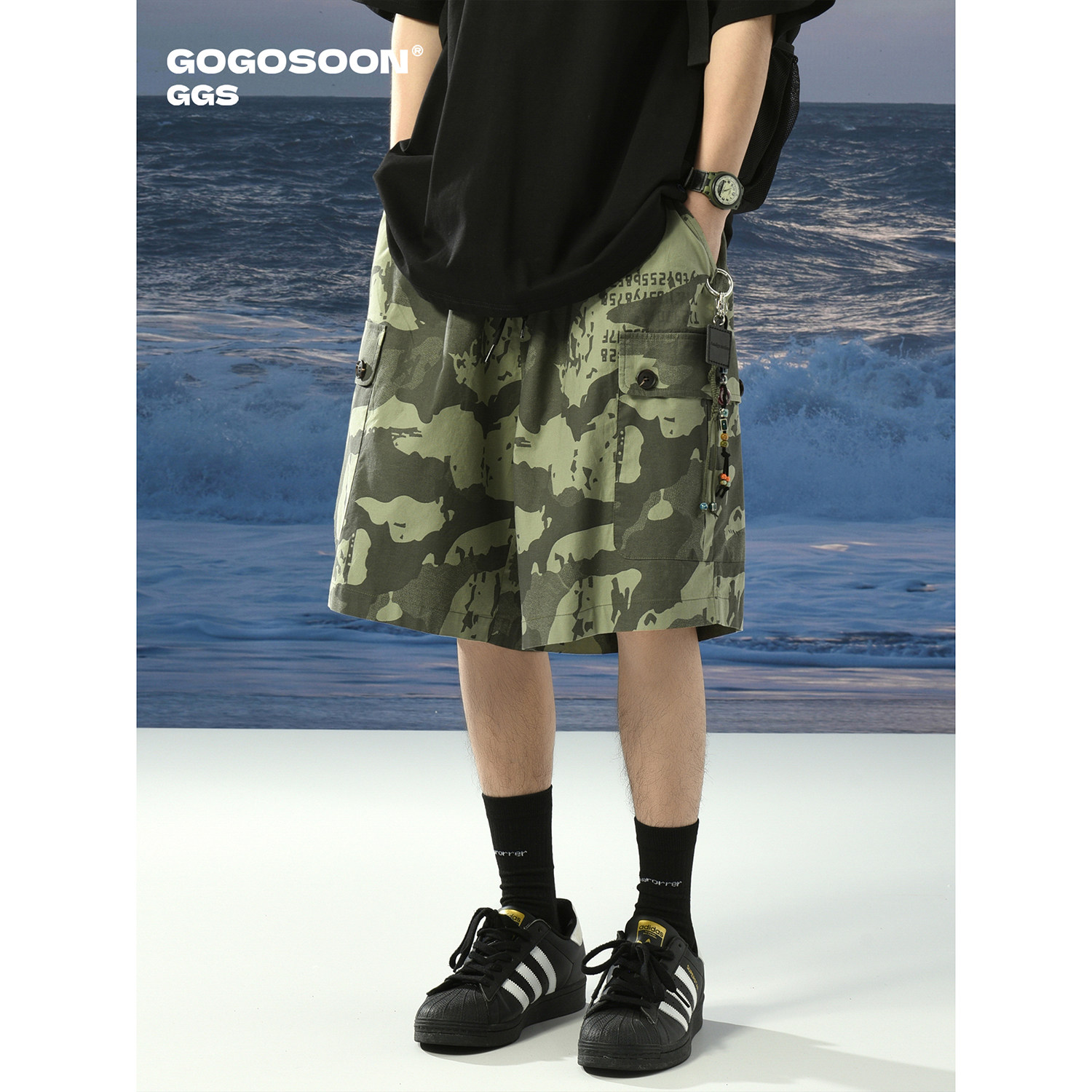 GOGOSOON迷彩工装短裤男夏季休闲美式复古宽松百搭潮牌学生五分裤图片