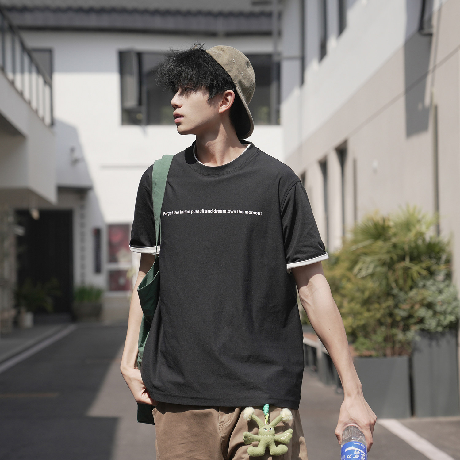 【索罗娜速干150g轻薄凉感】男装英文短句语录印花宽松短袖T恤夏