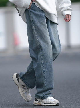 GOGOSOON抽绳牛仔裤男380g新款2025春秋直筒宽松松紧腰带系绳长裤