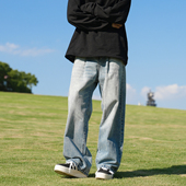 春秋直筒做旧复古水洗猫须潮牌直筒长裤 GOGOSOON牛仔裤 男420g新款