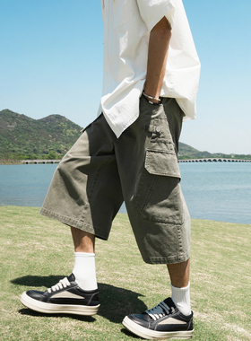 GOGOSOON夏季新款休闲七分裤280g男美式工装裤百搭直筒情侣裤子Q
