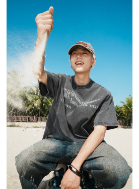 【100%棉280g重磅双纱做旧水洗】男装高级感短袖t恤美式上衣夏季