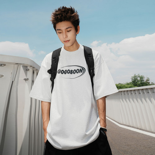GOGOSOON夏季新款短袖T恤男生300g全棉美式字母印花青少年半袖潮Q