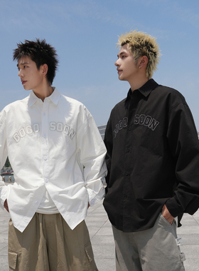 GOGOSOON衬衫男210g新款春秋宽松休闲高级感字母贴布绣百搭外套Q