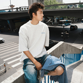 GOGOSOON夏季 上衣Q T恤300g男生字母印花百搭宽松半袖 新款 圆领短袖