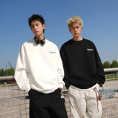 GOGOSOON卫衣男新款 春秋圆领内搭加绒无帽上衣青少年潮牌美式 高街