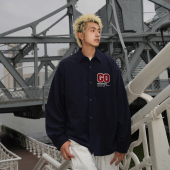 春秋翻领华夫格字母毛巾绣宽松衬衣Q 男220g新款 GOGOSOON长袖 衬衫