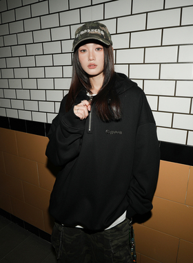 GOGOSOON连帽卫衣男350g新款2025秋冬半拉链美式正肩内搭带帽潮Q