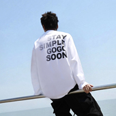 GOGOSOON长袖 内搭Q 字母宽松青少年个性 T恤男300g新款 春秋全棉美式