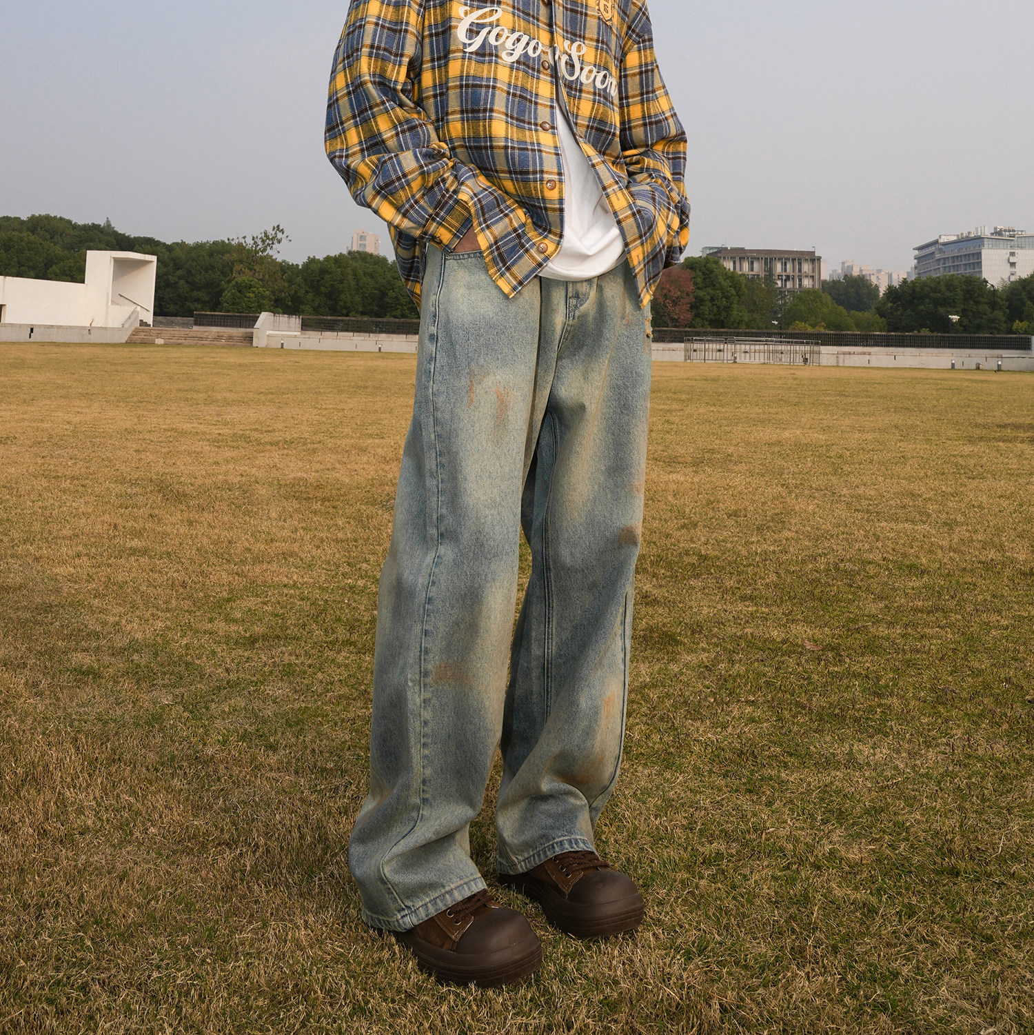 GOGOSOON春秋新款420g水洗复古做旧宽松牛仔裤男士微喇直筒裤子Q,男装,牛仔裤,淘宝优惠券,粉丝福利购,淘宝优惠卷