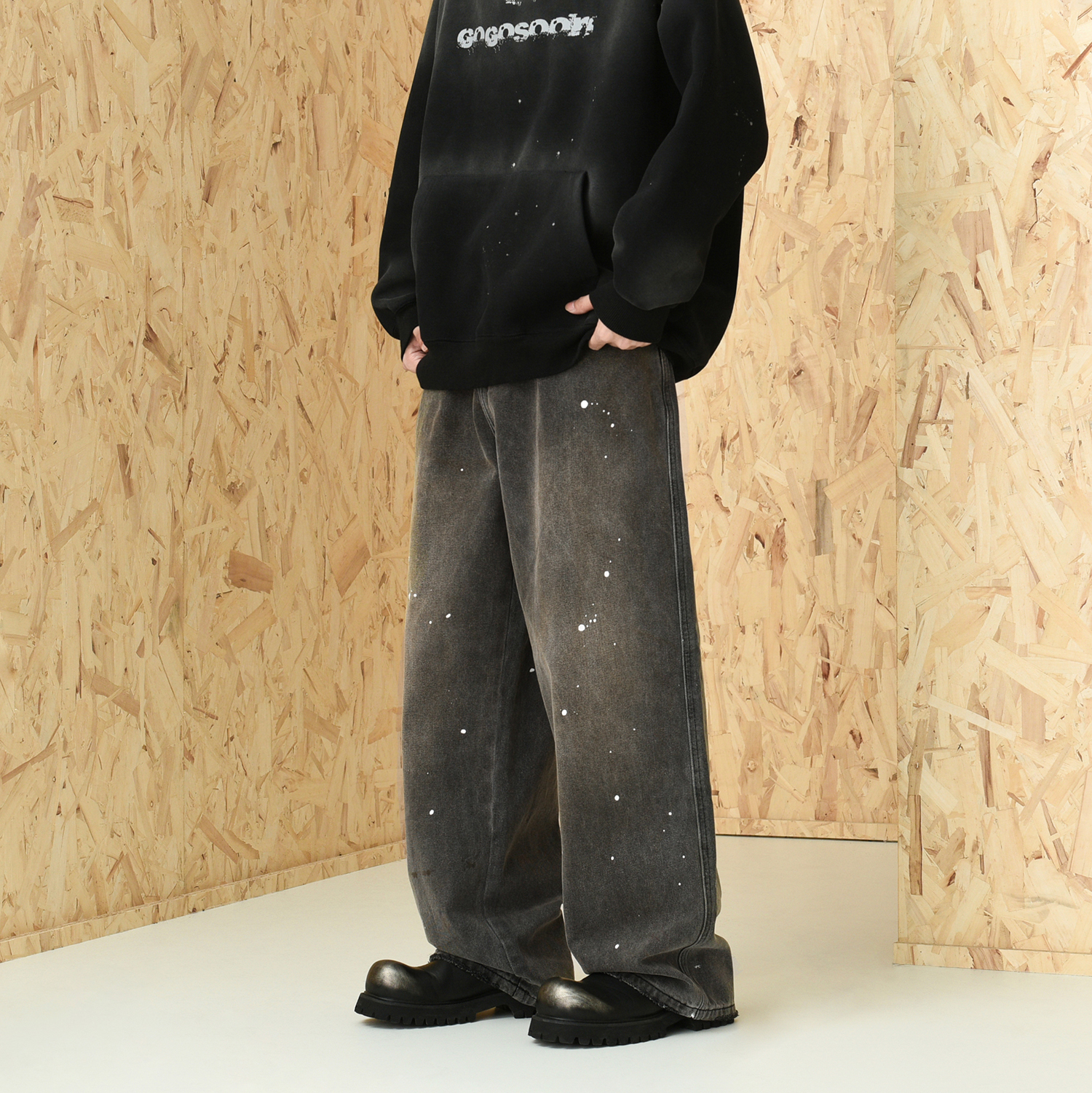 GOGOSOON牛仔裤长裤男春秋新款直筒裤子美式水洗泼墨脏脏做旧潮Q