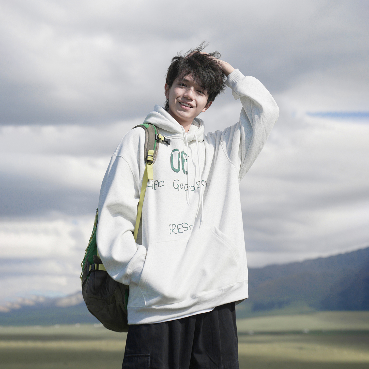 GOGOSOON加绒卫衣男430g新款2025秋冬外套连帽字母休闲保暖宽松潮