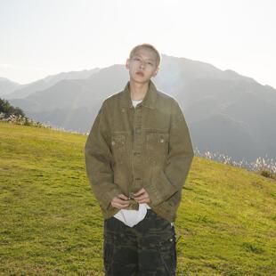 GOGOSOON水洗做旧美式 青少年翻领夹克 复古牛仔外套男2025春秋新款