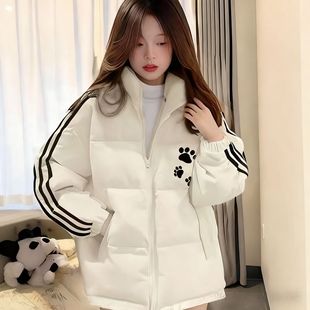 立领三条杠羽绒棉服大童秋冬外套初中高中学生宽松棉衣面包服女