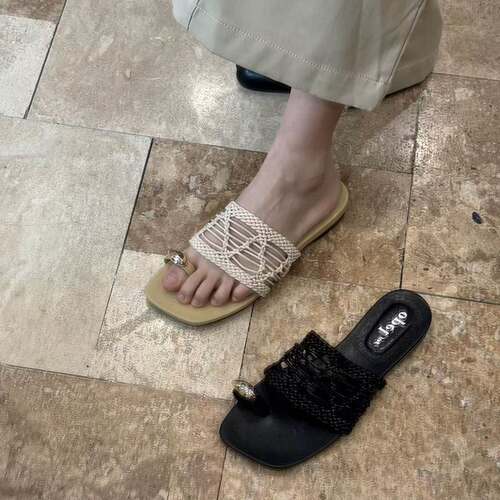 opel女鞋凉拖鞋女复古风一字拖