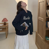 蓝色学院风棒球服外套女2025春秋季新款休闲韩系显瘦短款夹克上衣，女装短外套，西子